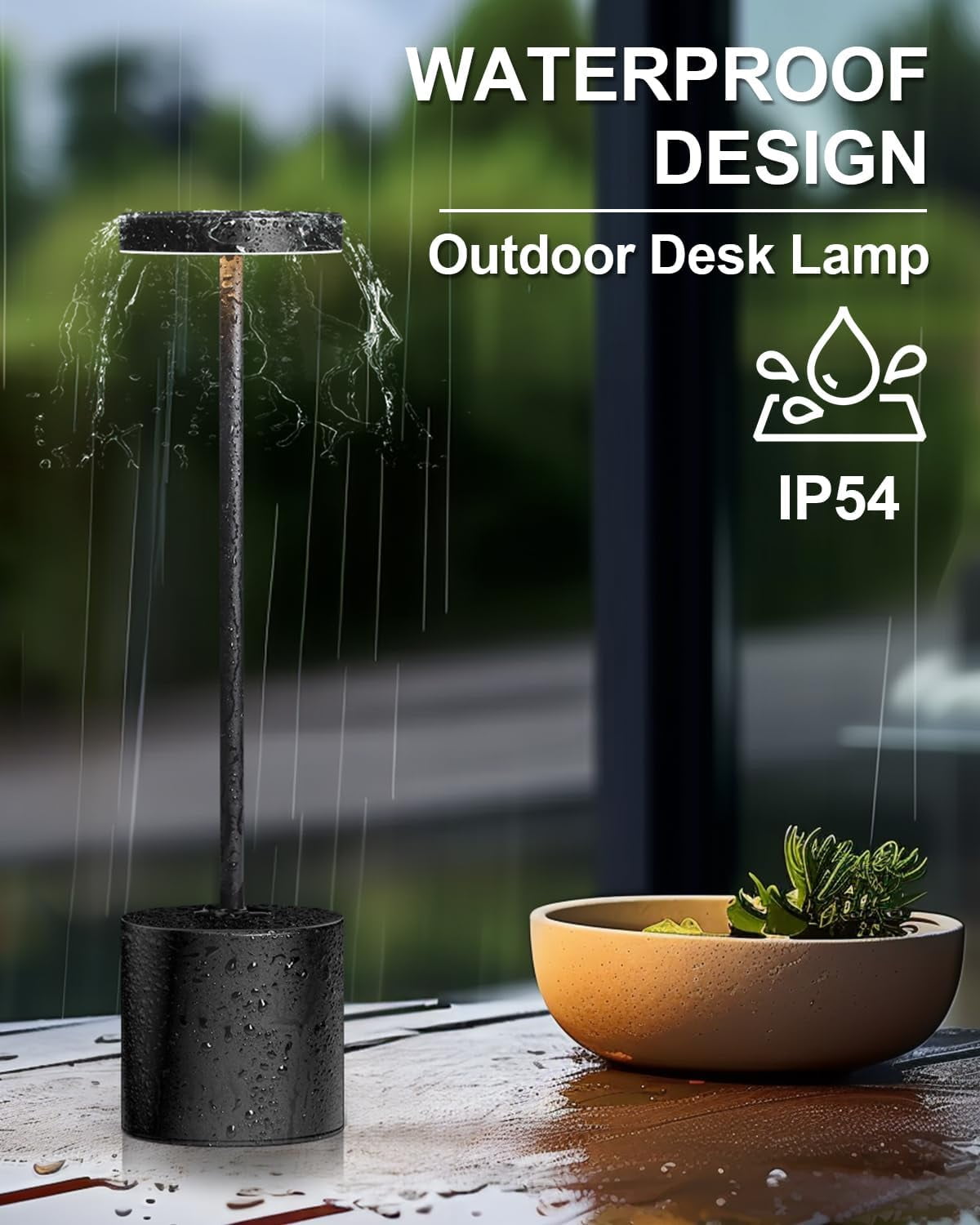 Cordless Table Lamp , Rechargeable 5000mAh Battery Powered Outdoor Table Lamps, Portable LED Desk Lamp, 3 Color Dimmable Light for Restaurant, Patio, Bedroom, Bedside Night Lamp(Black)