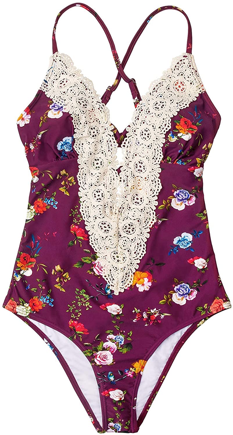 CUPSHE Women's Hermosa Love Self Tie Halter Lace OnePiece Swimsuit