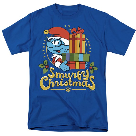 Smurfs Smurfy Christmas With Brainy Smurf Unisex Adult T Shirt, Royal, Medium