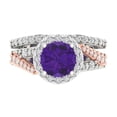 thumbnail image 2 of 2.32 ct Brilliant Round Cut Natural Amethyst 18K White/Rose Gold Halo Solitaire with Accents Engagement Bridal Wedding Ring Band Set size 8.25, 2 of 7