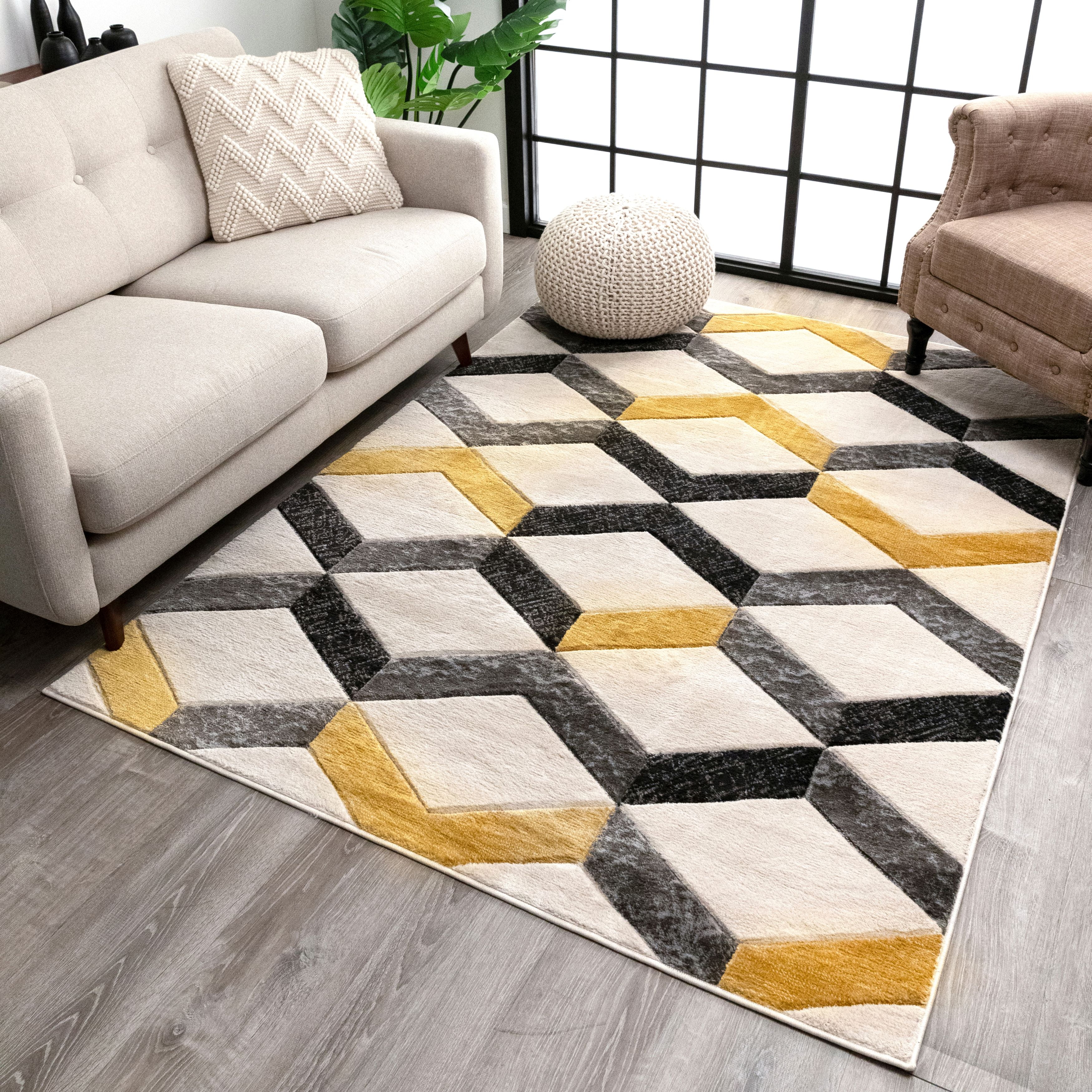 Well Woven Mandy Gold Modern Geometric Zigzag Stripes Pattern Area Rug