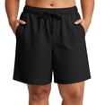 thumbnail image 3 of Plus Size Women's Solid Drawstring Casual High Waist Elastic Waist Summer Shorts With Side Pockets | CSEONE,Black L, 3 of 9