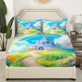thumbnail image 3 of Erosebridal Rainbow Castle Bed Sheets Set Full Size, Fairy Tale Bed Sheets Full, Spring Flower Reversible Sheet Set Full, Microfiber Room Decor, 4 Pieces, 3 of 7