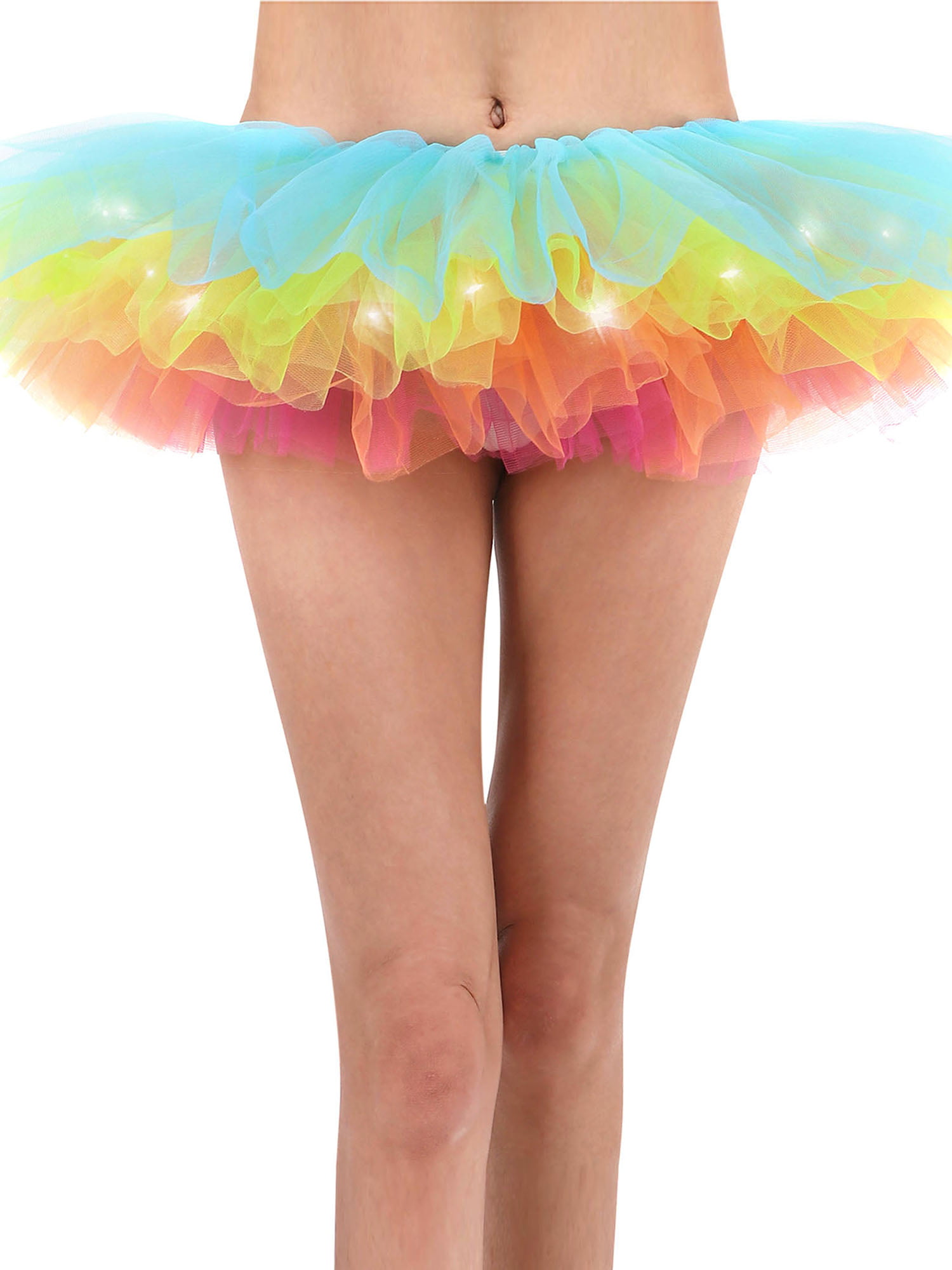 Womens Tulle Tutu Skirt 5 Layered Party Dance LED Light Up Neon Tulle Tutu Skirt 