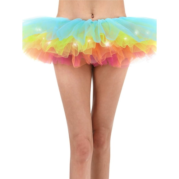 Rainbow Tutu for Women Led Light Up Neon Party Dance Tutu Skirt, Rainbow