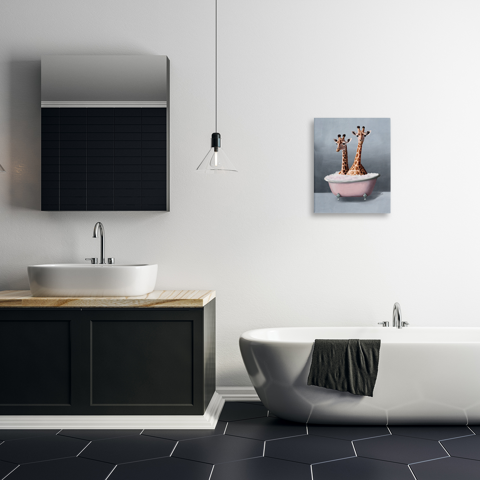Stupell Industries Giraffe Pair in Tub Bath & Laundry Painting Wrapped Canvas Art Print Wall Art, 16 x 20