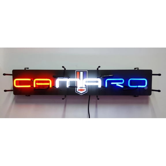 Chevy Camaro Neon Red, White, & Blue Light Up Garage Wall Sign 36" x 7"
