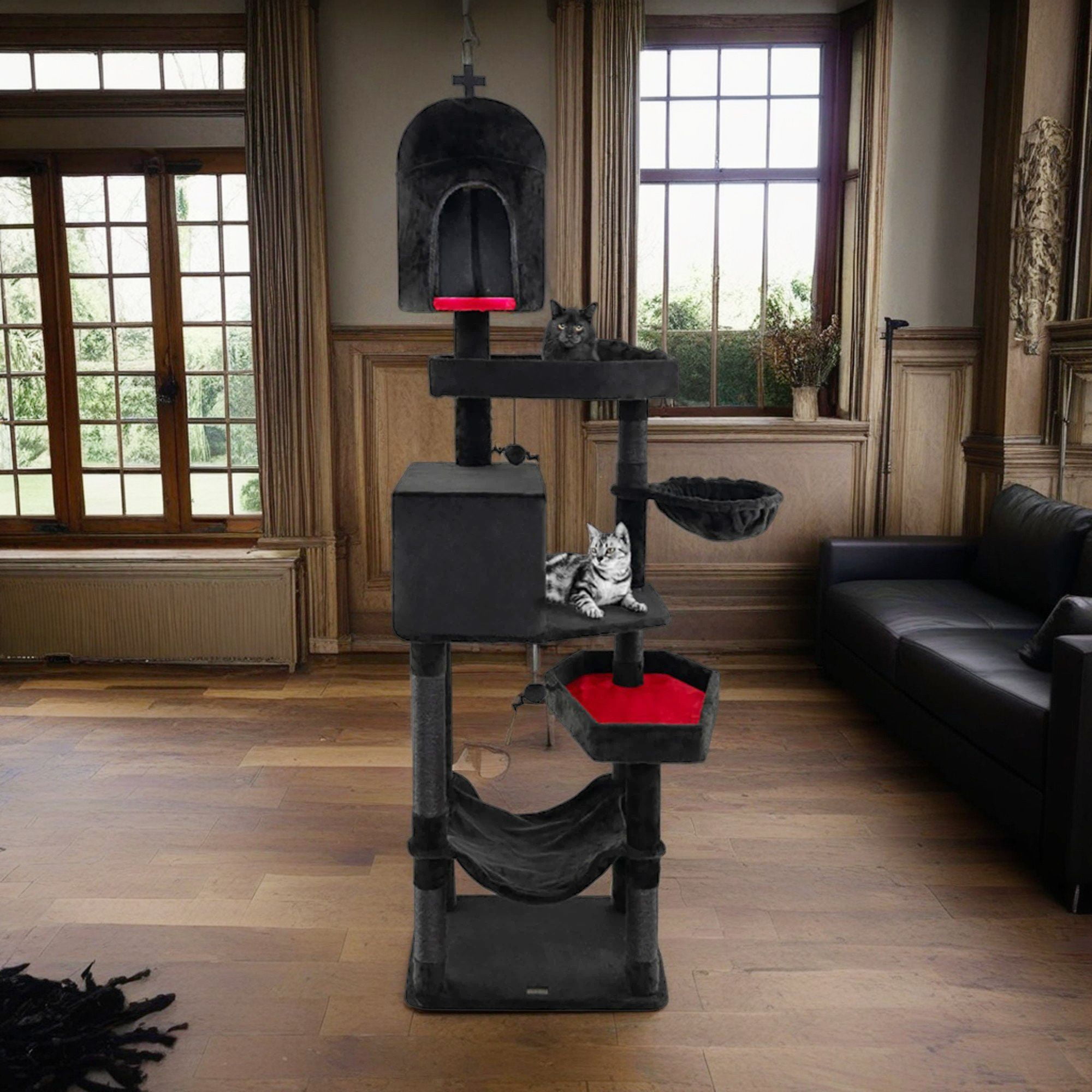 Pefilos 49" Tall Gothic Cat Tree for Large Cats, Cat Tower with Sisal Scratching Posts, Coffin Bed, Multi-Level Spooky Cat Condo, Black Pefilos 49" Tall Gothic Cat Tree for Large Cats, Cat Tower with Sisal Scratching Posts, Coffin Bed, Multi-Level Spooky Cat Condo, Black