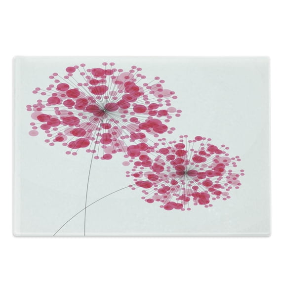 Pink Cutting Board, Conceptual Dandelion Design Bouquet Modern Flower Arrangement Gardening Plant Romantic, Decorative Tempered Glass Cutting and Serving Board, Large Size, Pearl Pink, by Ambesonne