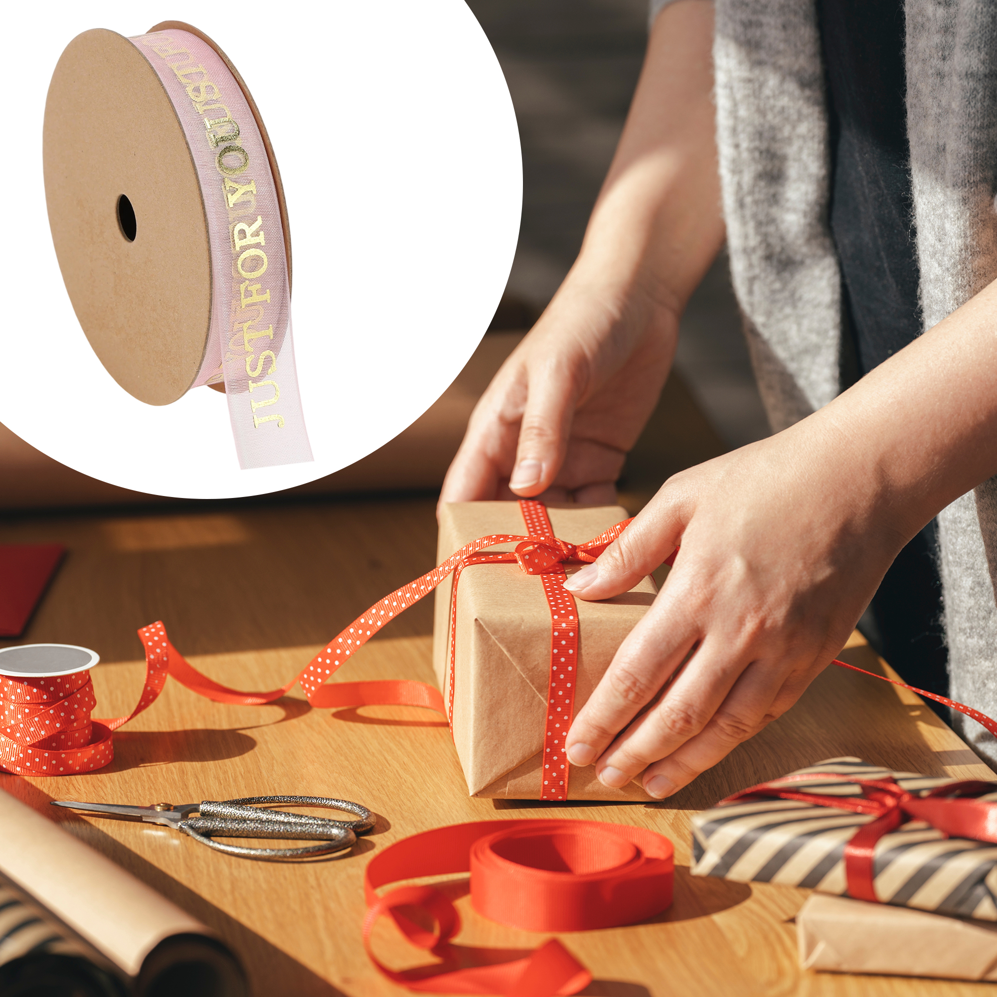 Unique Bargains 0.63"x29.53' Letter Pattern Gift Ribbon 1Pc "Just For You" Pattern
