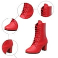 thumbnail image 6 of Women's Fall Dress High Heel Combat Boots Fashion Leather Pointed Toe Chunky Heeled Lace up Mid Calf Short Ankle Booties for Women, 6 of 8