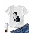thumbnail image 4 of Women's T-Shirt Animal Black Cat Focus Cute Pet Short Sleeve Casual Tee Classic Crew Neck T Shirt for Women White, 4XL, 4 of 7