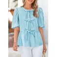 thumbnail image 3 of Blusa PRETTYGARDEN para mujer, con lazo en la parte delantera, a rayas, verano 2025, 3 of 9