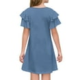 thumbnail image 3 of TQWQT Blue Dresses for Girls Ruffle Short Sleeve Basic Dress Size 10-12 Summer Cute A Line Sundress Kids Crew Neck Skater Dress Girls Dresses Tween Girls T-Shirt Dress Blue 160, 3 of 4