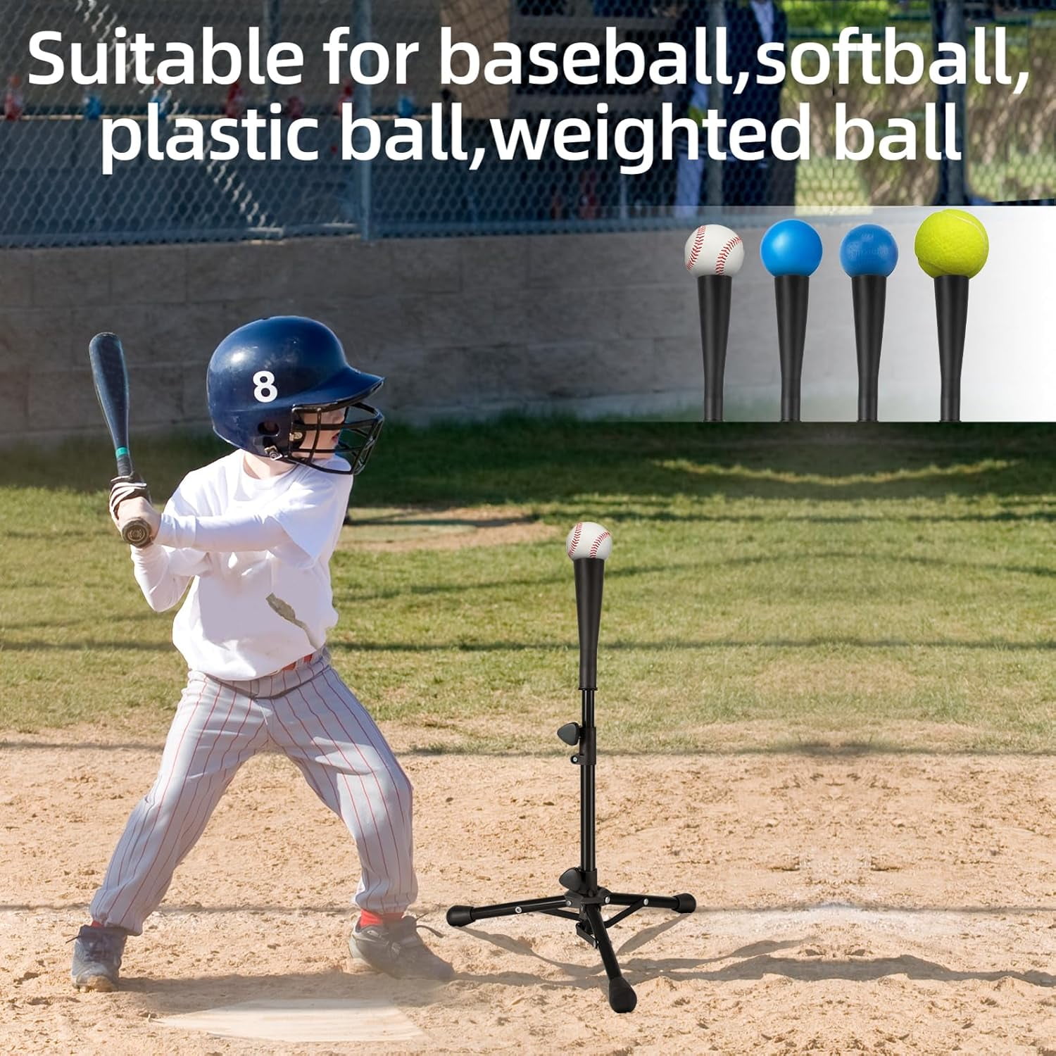 Baseball Tee For Kids, Easy Adjustable Batting Tee From 20.85 to 31.30 Inches. Black Foldable Baseball Tees for Hitting with Portable Bag. Softball Tee for Children Aged 3-10 Baseball Training