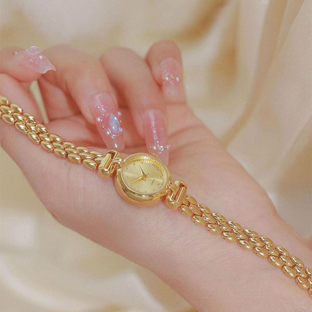 Petite Womens Round Simple Wrist Watch Fashion Dress Diamond Female Watches for Ladies Analog Quartz Stainless Steel Waterproof Watch