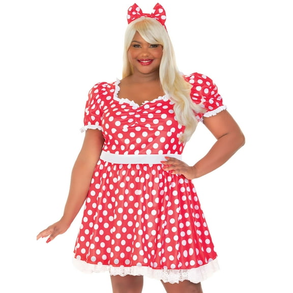 Wonderland Costumes Women Polka Dot Dress Halloween Costume, 2X, Red/White