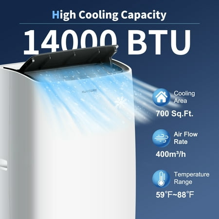 HUMSURE Portable Air Conditioner 14000 BTU(ASHRAE) ,Suitable for 420 sq ft of Rooms, Floor Standing Air Conditioning AC Unit with Remote Control and Installation Kit, 5-In-1 Function 9200BTU(SACC)