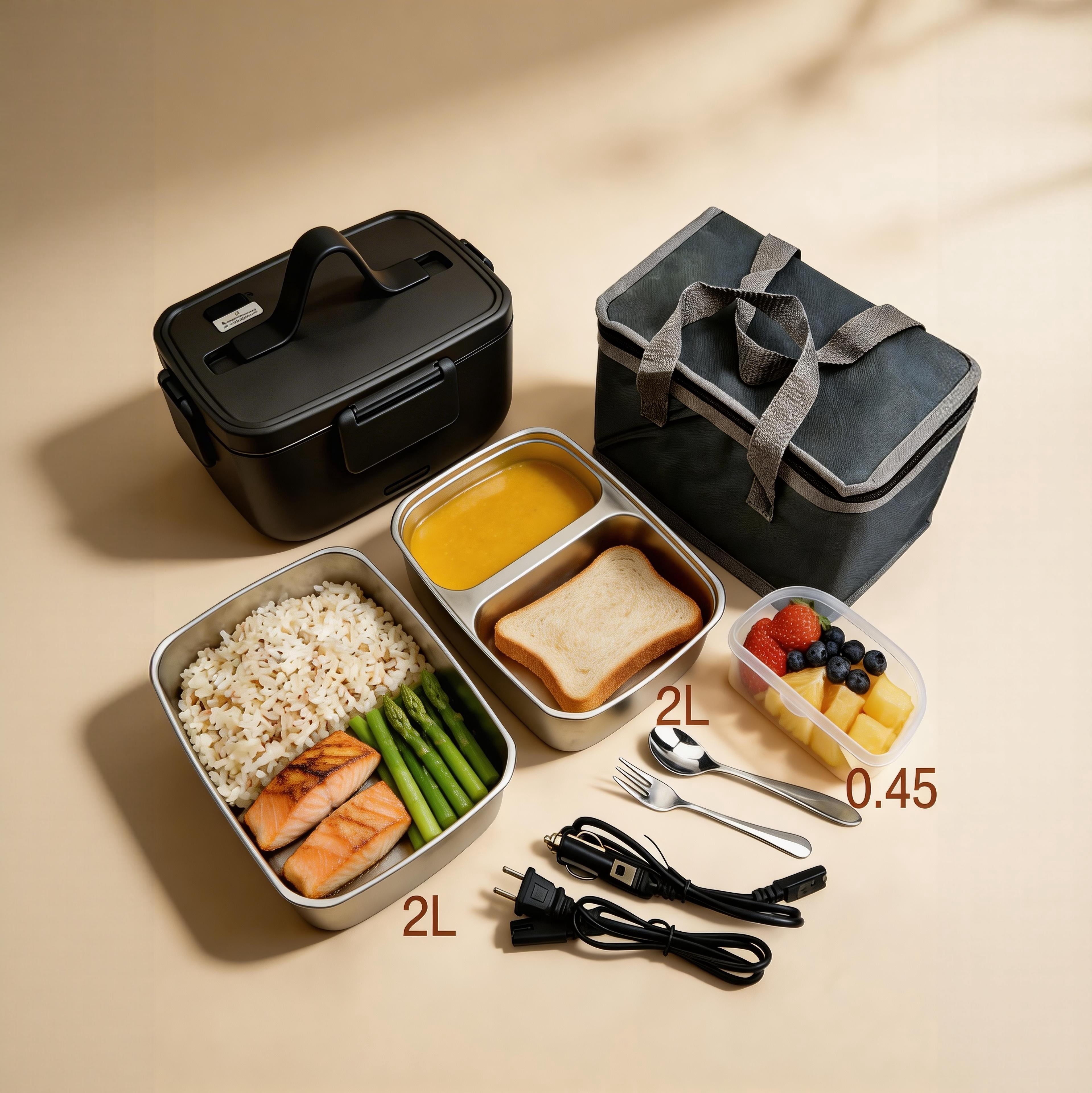 90W Car Electric Heating Lunch Box, 12V/24V/110V Portable Food Warmer, 304 Stainless Steel Inner Container, Ideal for Drivers & Office Workers, Suitable for Truck, Home and Office