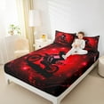 thumbnail image 4 of Feelyou Dirt Bike Sport Twin Sheet Sets for Kids, Neon Red Abstract Twin Fitted Sheet, Modern Motorcycle Lover Flat Sheet, Super Cozy Room Decor, 3pcs, 4 of 7
