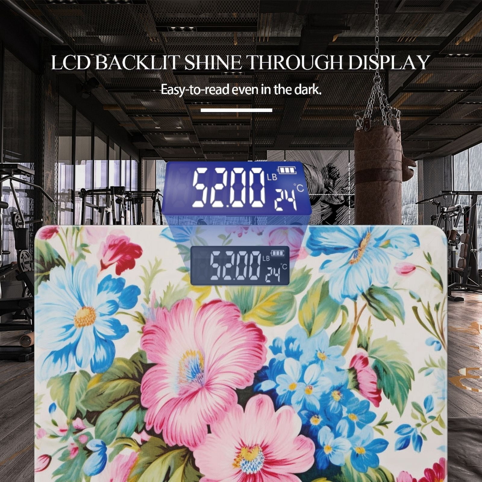 Bathroom Scale, Highly Accurate Digital Body Scale,Precisely Measures Weight up to 400 lbs-Vintage Floral Pattern Featuring Pink And Blue Flowers