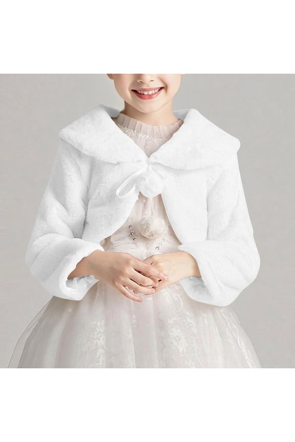 Girls Faux Furs Bolero Dress Coat Jacket Princess Shawl Shrug Bridesmaid Tippet Cape Cardigan for Wedding Party 1-16 Years