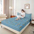 thumbnail image 3 of Castle Fairy Boho Tribal Pattern Bed Sheets 4-Piece,Geometric Floral Full Size Sheets,Blue Apricot Pale Cyan,1 Flat Sheet, 1 Fitted Sheet and 2 Pillowcases, 3 of 7