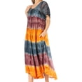 thumbnail image 3 of Sakkas Sula Tie-Dye Wide Neck Embroidered Boho Sundress Caftan Cover Up - Navy / Brown - One Size Regular, 3 of 5