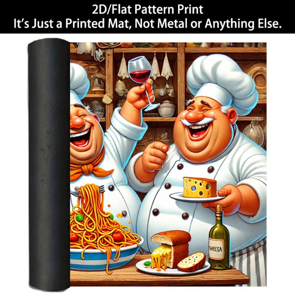1 2D/flat stove cover protection pad, cartoon-style happy fat chef food feast pattern design, 28.3x20.5 inches (72×52cm), easy to clean, perfectly suitable for any kitchen, washing machine, dryer, st
