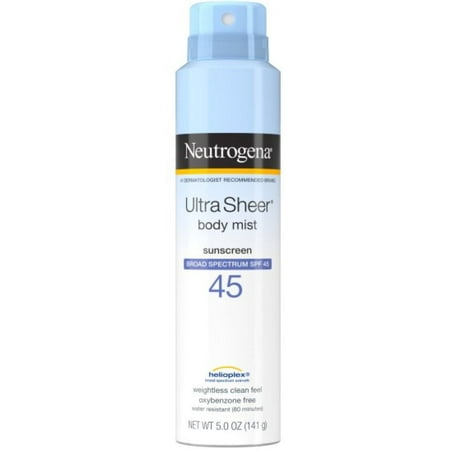 Neutrogena Ultra Sheer Body Mist Full Reach Sunscreen Spray SPF 45 5 oz (Pack of 2)