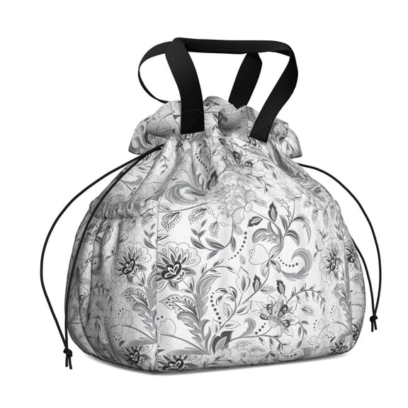 Boho Bohemia Flower Drawstring Lunch Bag Women - Drawstring Lunch Bag Insulated for Work Office - Stain-Resistant Large Lunchbags for Women with Multi-Pockets