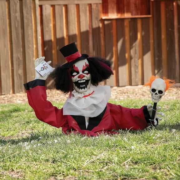 19 1/2" Groundbreaker Black, Red & White Clown Animated Prop Halloween Decoration