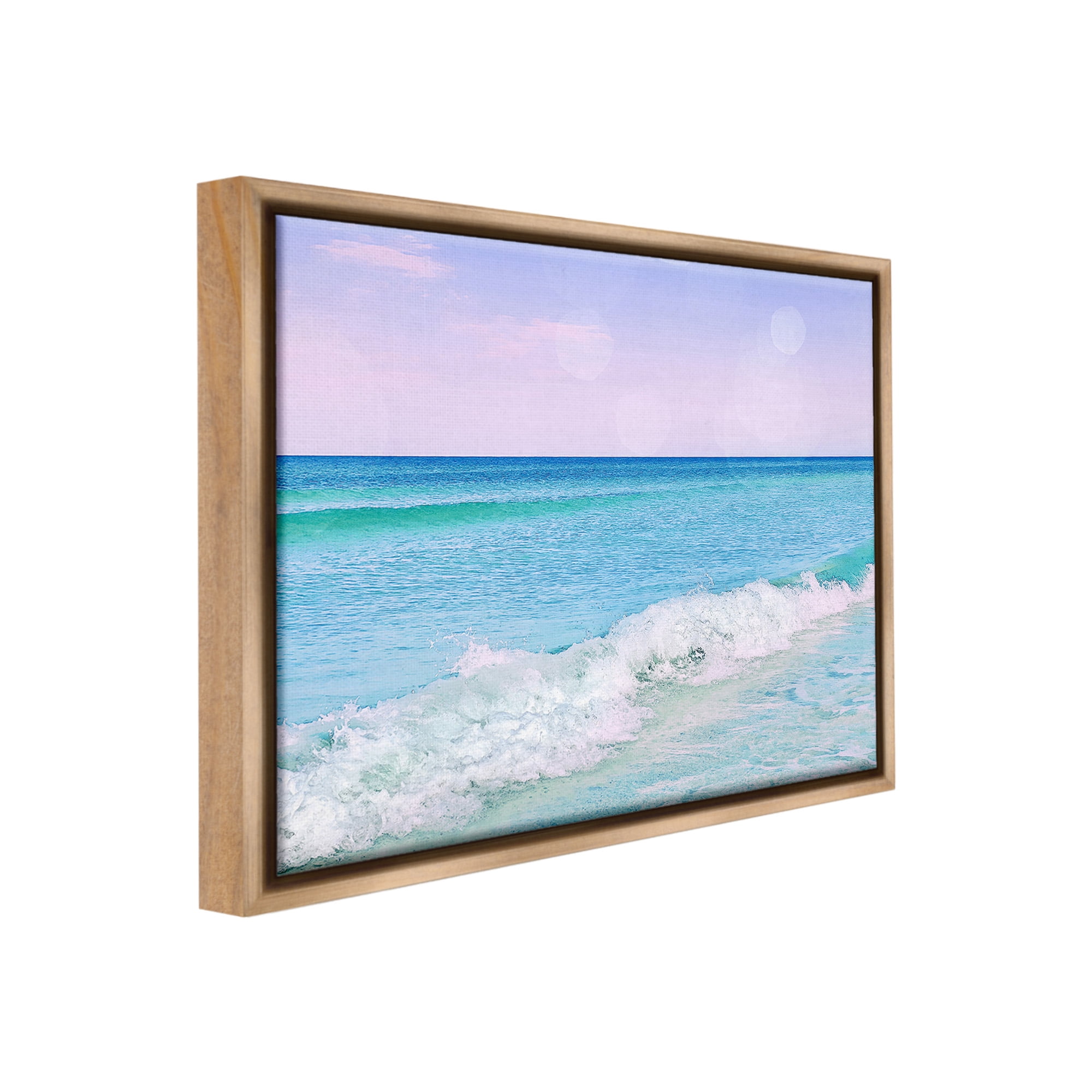Stupell Industries Beach with Pastel Sky Landscape Painting Brown Floater Framed Canvas Art Print Wall Art, 21 x 17