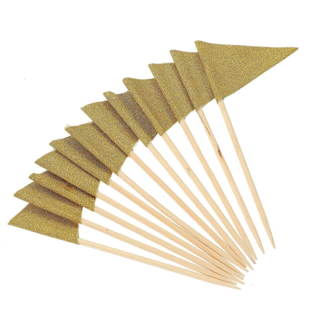 Golden Paper Food Flag Picks for Decor Creative Cake Flags and Party Toppers 12 Pieces