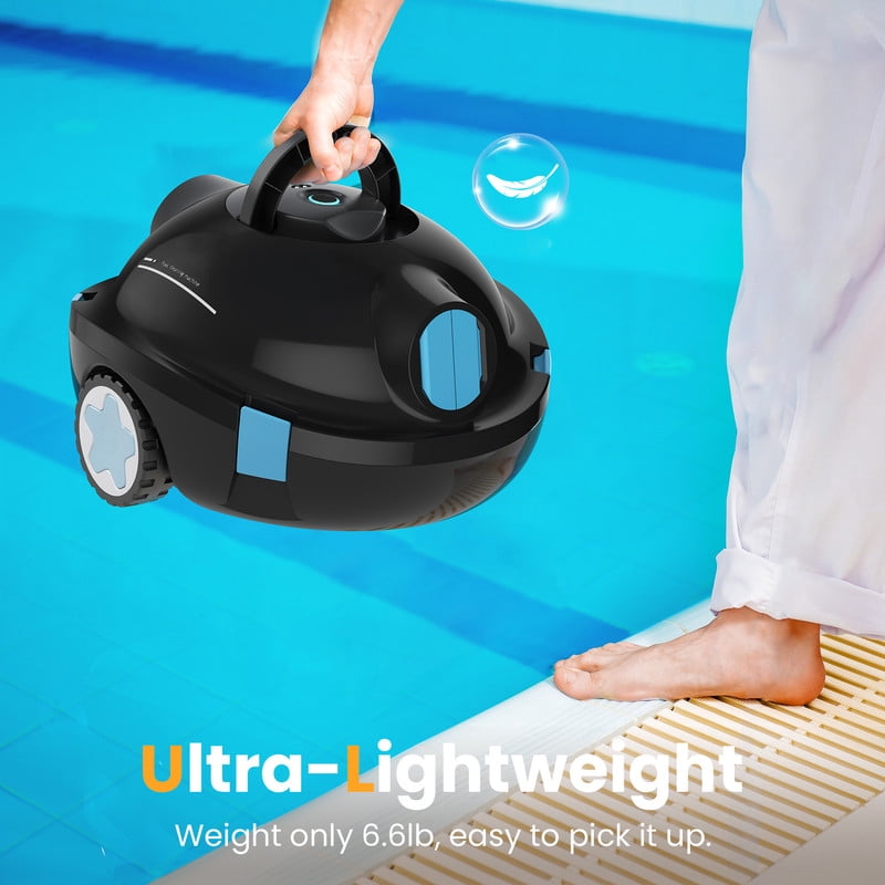 POWEART Cordless Robotic Pool Cleaner, 90-Min Auto Vacuum, Smart Edge Shutoff, Deep Clean, Large Filter Basket for Flat Above-Ground Swimming Pools