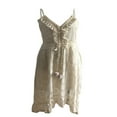 thumbnail image 4 of Robes d'Été Décontractées pour Femmes à Bretelles Spaghetti, Col en V, Ourlet en Dentelle, Maxi Sans Manches, Robe de Plage pour Vacances, 4 of 6