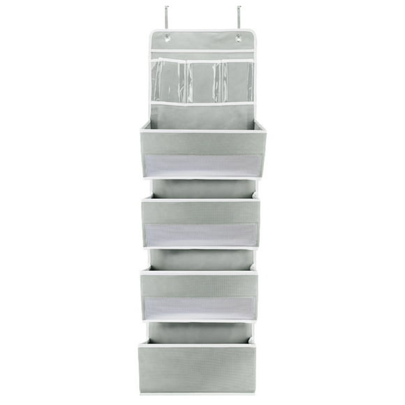 Yeacher Door Pocket Organizer Wall Mounted Five Layers Storage Bag Behind the Door with Mental Hooks