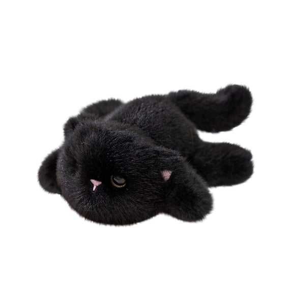 Black Cat Stuffed Animal Plush Figurine, Cute Small Plush Toy Slightly Weighted Animal Plushie with Soft PP Cotton, Bedroom Decor Birthday Gift