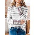 thumbnail image 3 of Blusa de mujer de manga larga con cuello redondo y gemelos, Top de retazos de rayas de leopardo para mujer, 3 of 6