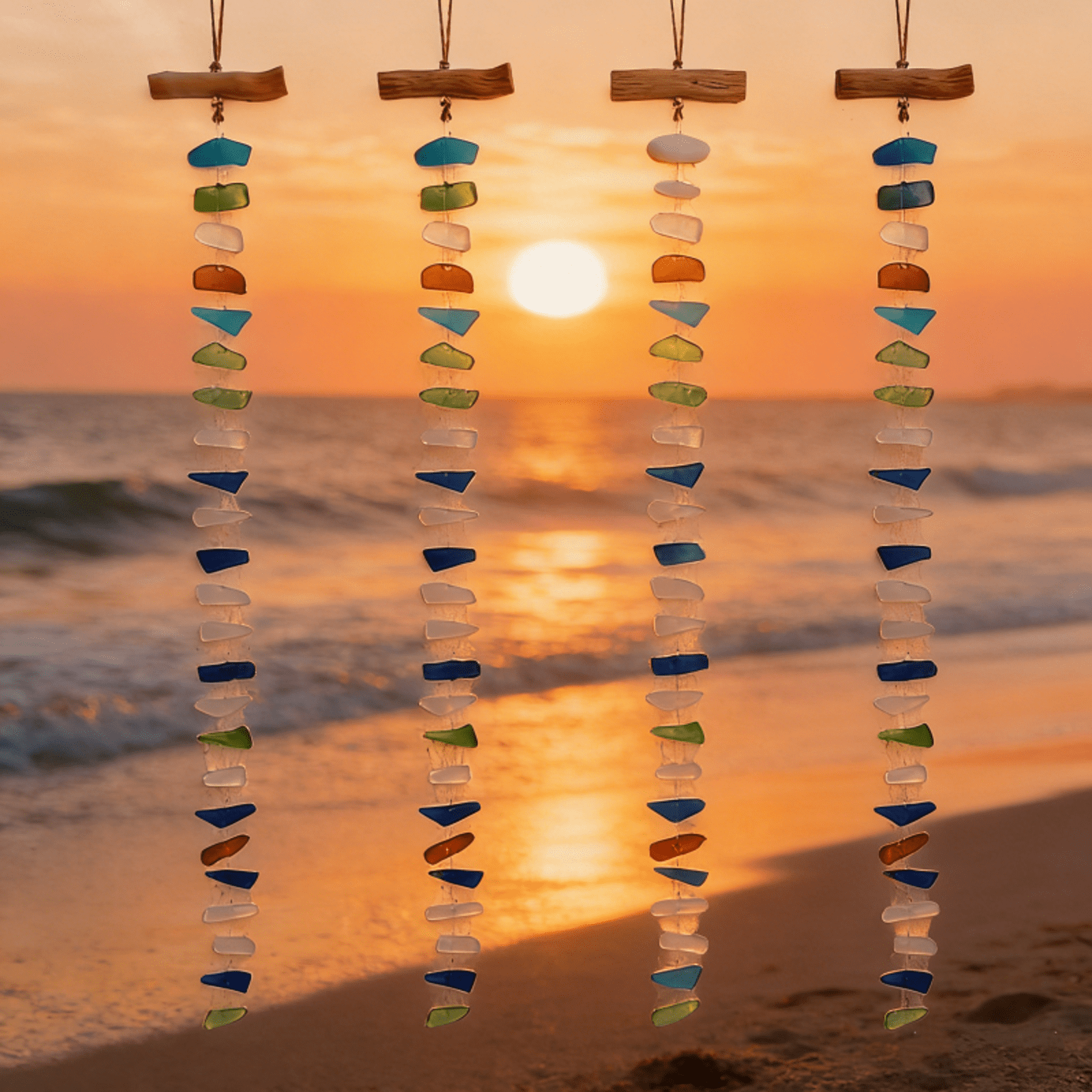 Decor for Home, Window Suncatcher, Driftwood Wall Art, 36 in Vertical Strand, Assorted Colors, Porch Decorations Outdoor, Wall Decor for Bedroom, 1 Pc