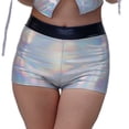 thumbnail image 2 of Afdoent Shorts For Women Solid Color Shiny Leather Stage Performance Pants Gold Embossed Leather High Waist Shorts 2026 Beach Vacation Clothes, 2 of 7