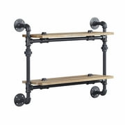 ACME Brantley Wall Rack with 2 Wooden Shelves in Oak and Sandy Black
