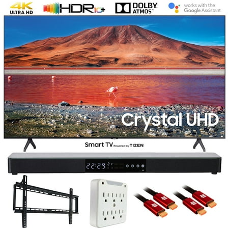 Samsung UN70TU7000 70" TU7000 4K Ultra HD Smart LED TV (2020 Model) with Deco Gear Home Theater Soundbar, Wall Mount Accessory Kit and HDMI Cable Bundle (70 Inch TV 70TU7000 UN70TU7000FXZA)