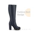 thumbnail image 3 of BLISSFUL STEP Women's Ankle Boots Faux Leather Knee High Buckle Chunky Heel Zip Up Boots Navy Blue 6, 3 of 6