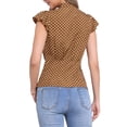 thumbnail image 3 of Blusa de mujer INSPIRE CHIC con lunares, cuello con lazo, mangas acampanadas, top para el trabajo, talla XS, color marrón, 3 of 6