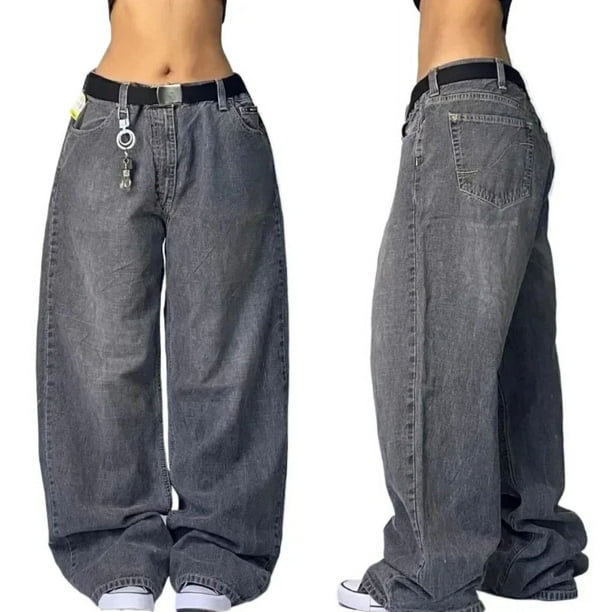 Pantalones vaqueros holgados de cintura alta para hombres y mujeres, ropa de calle, pantalones de pierna ancha, pantalones clásicos, Retro, bordado de letras, Hip Hop, años 90, Y2K