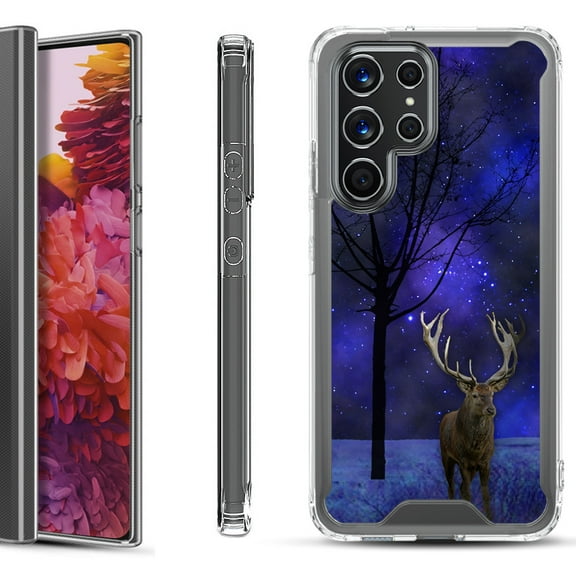 Shockproof Bumper Phone Case for Samsung Galaxy S22 Ultra 5G, by OneToughShield ® - Midnight Deer