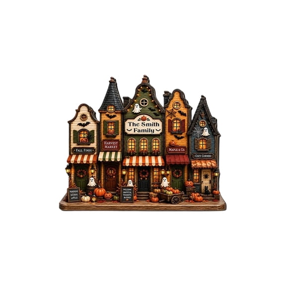 Halloween Wooden Hanging Sign, Spooky Village House Wall Decor for Door and Porch