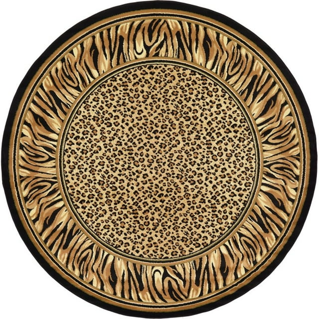 Unique Loom Wildlife Cheetah Border Design Rug 8' x 8' Round Ivory/Black