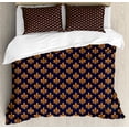 thumbnail image 1 of Fleur De Lis Duvet Cover Set King Size, Victorian Floral Pattern of Orange Color and Curly Ornaments Gothic Era, Decorative 3 Piece Bedding Set with 2 Pillow Shams, Dark Blue Orange, by Ambesonne, 1 of 3
